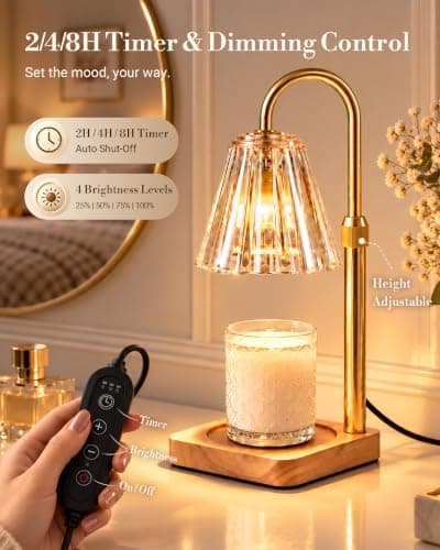Candle Warmer Lamp with Timer Dimmer, Birthday Gifts for Mom Women Friend Sister, House Warming Gifts, Vintage Clear Wax Melt Warmer, Fall Decorations Office Apartment Dorm Room Home Decor