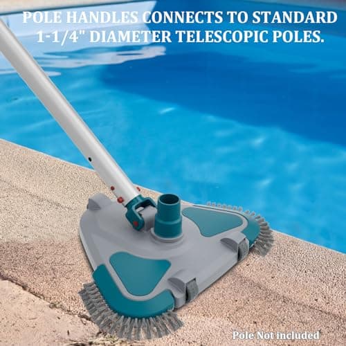 Upgrade Pro Weighted Triangular Pool Rotative Vacuum Head with Brush & EZ Clip Handle - for Cleaning Surface Safe on Vinyl Lined Pools