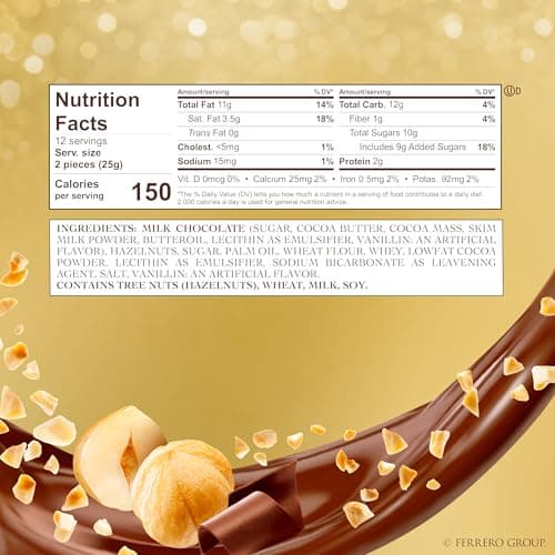 Individually wrapped hazelnut chocolate, gourmet chocolate candy for gifting a sweet treat or snacking Ferrero Rocher Chocolate Candy, Hazelnut Milk Chocolates, 24 Ct, 10.6 oz B002Y1Z80U