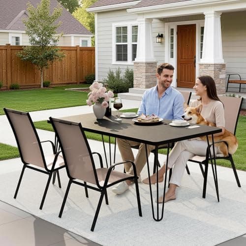 JEAREY Patio Dining Chairs Set of 4, Outdoor Stackable Dining Furniture Set, All Weather Dining Set for Lawn, Garden, Backyard, Poolside, Brown