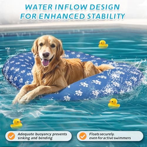 Inflatable Dog Float for Large Dogs, Up to 180 Lbs, Foldable & Puncture-Resistant Doggy Float for Pool, Portable Dog Float Bed Pet Swimming Accessory, Pet-Friendly Outdoor Fun, Blue