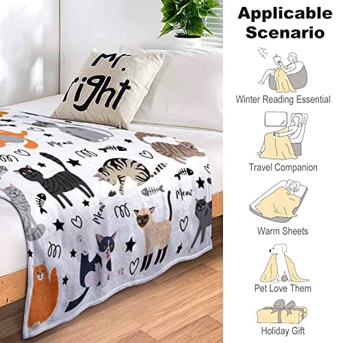 Cute Cat Blanket Animals Pet Pattern Gifts for Cat Lovers Soft Lightweight Flannel Throw Blankets for Kids Adults 50"x40" B09T3DVZCD
