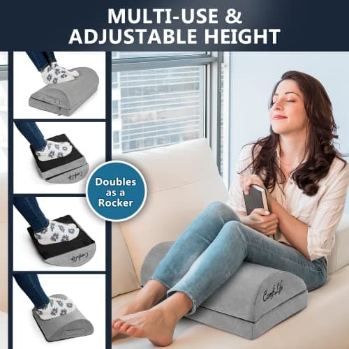 ComfiLife Foot Rest for Under Desk at Work – Adjustable Desk FootRest for Office Chair, Gaming Accessories – Ergonomic Teardrop Design for Back, Hip & Leg Pain Relief – 100% Memory Foam (Gray)