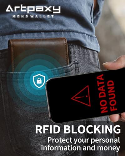 Artpaxy Mens Wallet Genuine Leather Bifold RFID Blocking Wallet for Men with 1 ID Window 13 Card Holders 2 cash pockets 1 Gift Box