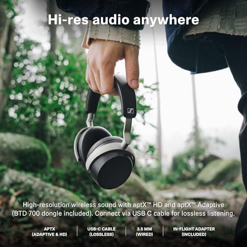 Sennheiser HDB 630 Wireless Over-Ear Headphones - Hi-Res Audiophile Sound, Adaptive Noise Cancellation, Parametric EQ, 60 Hour Battery Life, Includes USB-C Low-Latency Bluetooth Adapter - Black