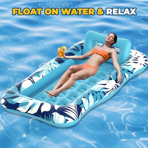 Pool Floats Adult,76" x 48" XL Inflatable Tanning Pool Lounger Float with Pillow,4 in 1 Suntan Tub Sunbathing Raft Floatie Water-Filled Mattress Kids Pool Ball Pit,Perfect for Lake River Party & Relax