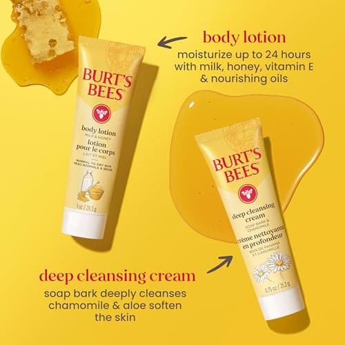 Burt's Bees Christmas Gifts - Essentials Everyday Set, 5 Travel Size Products for Stocking Stuffers - Deep Cleansing Cream, Hand Salve, Body Lotion, Foot Cream and Original Lip Balm