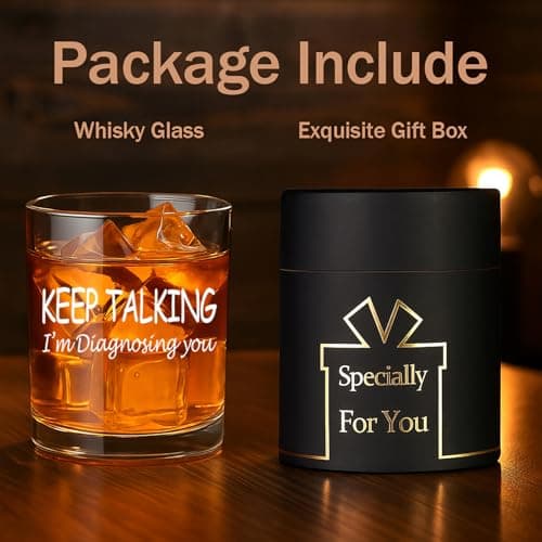 Keep Talking I'm Diagnosing You Whiskey Glass, Funny Christmas Birthday White Elephant Gifts for Psychiatrist Psychologist Counselor Therapist Doctor 10 OZ Old Fashioned Glass with Gift Box