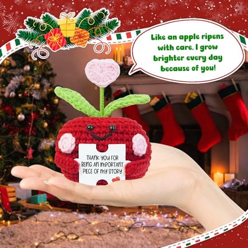 OASSIE Teacher Gifts for Women - Mini Handmade Positive Apple Crochet with Message Card - Teachers Day Christmas Birthday Graduation Appreciation Thank You School Gifts for Students Teachers Women
