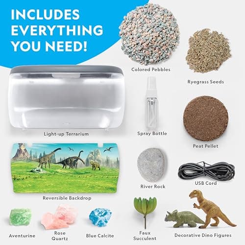 National Geographic Light Up Dinosaur Terrarium Kit for Kids – Build a Dino Habitat with Real Plants & Gemstones, Night Light, Science Kit, Dinosaur Toys for Kids Ages 6 7 8 9 (Amazon Exclusive)