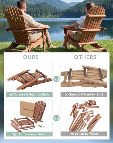 Wooden Folding Adirondack Chair Set of 4, Half Pre-Assembled Wood Lounge Chair for Outdoor Patio Garden Lawn Backyard Deck Pool Beach Firepit