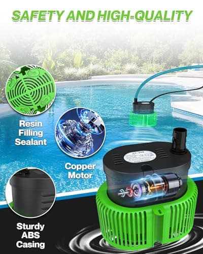 Pool Cover Pump above Ground - Submersible Water Sump Pump Swimming Water Removal Pumps, with Drainage Hose & 25 Feet Extra Long Power Cord, 850 GPH inGround, 3 Adapters
