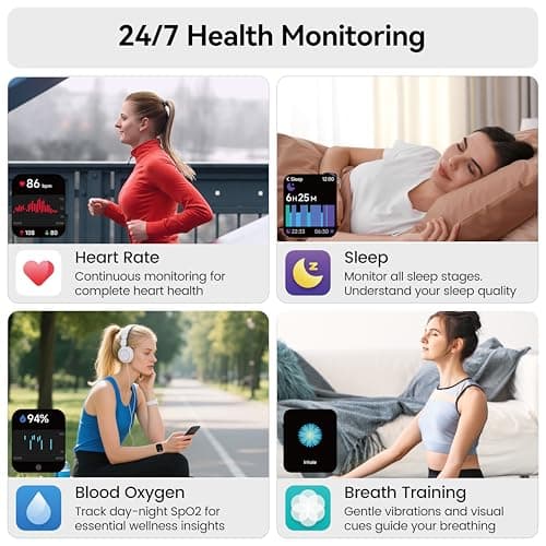 Smart Watch with Alexa Built-in, 1.83" HD Touchscreen Fitness Tracker with Bluetooth Calling, Fitness Watch with Heart Rate/Sleep Monitor/120+ Sports, IP68 Waterproof Smartwatch for Android iOS, Cream