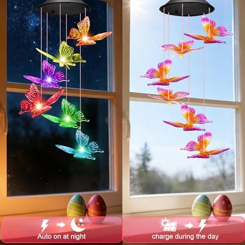 Unique Birthday Small Gifts for Mom Grandma Nana Wife Sister Auntie, Solar Lights Outdoor Decor for Garden Yard Patio Porch Winzwon Solar Wind Chimes, Christmas Gardening Butterfly Gifts for Women B0BTCP3YMM