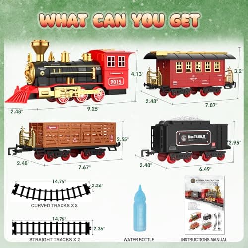 Hot Bee Train Set - Train Toys for Boys with Smokes, Lights and Sound, Toy Train Set for Under Christmas Tree, Toddler Model Trains for 3 4 5 6 7 8+ Years Old Kids Christmas Toys Gifts