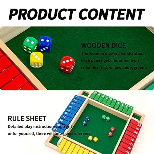 Nicecho Shut The Box Dice Game,2-4 Player Family Wooden Board Table Math Games for Adults and Kids, 8 Dices Classics Games for Classroom,Home,Party or Pub