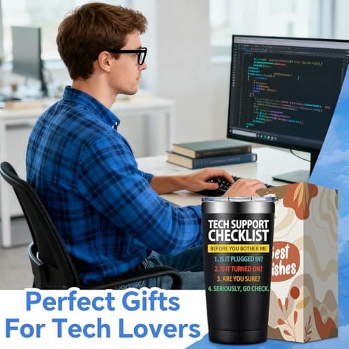 SpenMeta Tech Gifts for Men - Christmas, Birthday Gifts for IT Techies Guys, Geek, Computer Programmer - 20oz Tech Support Checklist Tumbler Cup