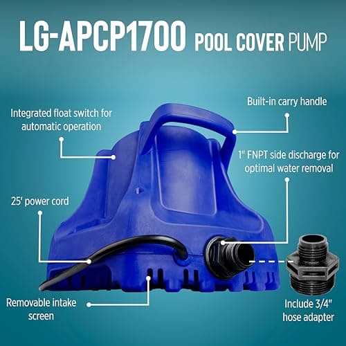 Little Giant Select Series LG-APCP1700 1/3 HP, 1745 GPH, Automatic, Submersible, Swimming Pool Cover Pump with 25-Ft. Cord, Dark Blue, 14942691
