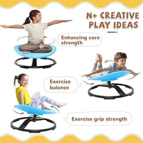 Zhenx Spinning Chair for Autistic Kids (3-18 Years), Sensory Swivel Chair for Teens with ADHD/Autism – 21×19 Inch 220LBS Weight Capacity Seat – Sit and Spin Calming Toy for Body Balance (Blue)