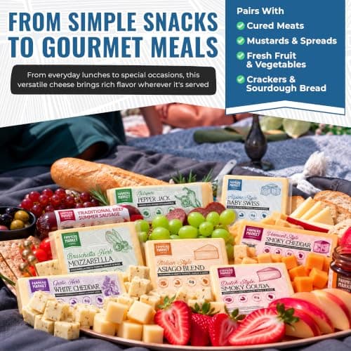 Garlic, Smokey Cheddar, Sharp Cheddar, Pepper Jack, Gouda, Swiss, Mozzarella & Italian Blend – Gluten Free, Keto & Paleo Farmers Market Wisconsin Cheese Artisan Gift Set for Charcuterie, 8 Count B0CRMBJ81D