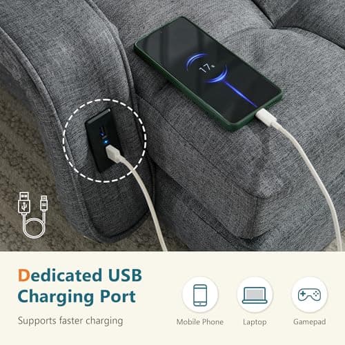 STHOUYN Comfy Floor Chair Bedroom 2 USB Charging Ports, 5-Position Couch Gaming Lounge Chairs Adults, Indoor Folding Lazy Sofa Meditation Arm Dorm Chair Living Room (Grey)