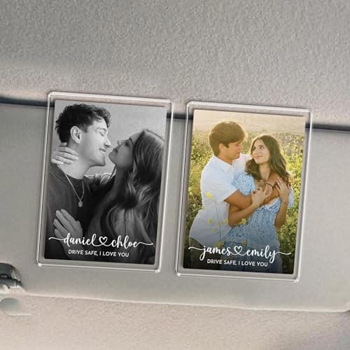 Custom acrylic clip with your photo and message, an anniversary, Valentine's Day or Christmas gift for couples and loved ones Personalized Car Visor Photo Clip, Drive Safe Picture Holder B0GGHG2KHN