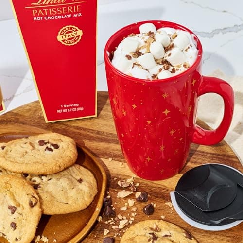 Travel Mug and Hot Cocoa Set, Includes Lindt Gourmet Hot Chocolate Mix and Ceramic Travel Tumbler with Lid in a Giftable Box, Great for Christmas