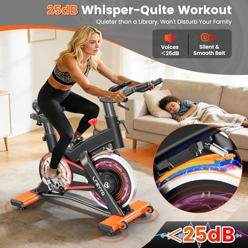 Exercise Bike for Home, Quiet Adjustable Magnetic Stationary Bike for Home Cardio with App Compatible, Spin Bike with 400 lbs Capacity, Spinning Bike with Heart Rate Monitor,Comfort Seat/Alloy Pedals/LCD Monitor