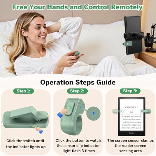 Clicker Page Turner for Kindle Accessories for Camera Video Record&Shutter Selfie with Storage Bag, Fits Thick Cases (Green) Page Turner Ring for Kindle,Remote Control for iPhone iPad Tablets eReaders B0FJXPC91M