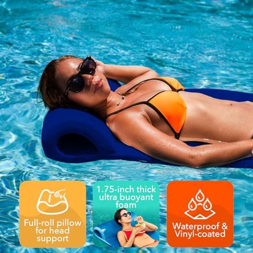 TRC Recreation 2-Pack Sunsation 1.75" Thick Foam Pool Float Lounger, Navy Blue w/Headrest for Lounging & Sunbathing in Swimming Pools, Beaches & Lakes, 70" x 26"