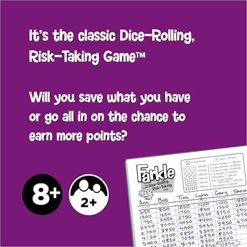 Farkle Classic Dice Game – Rainbow Kids Games, Dice Games, Family Games, Travel Games, Adult Games, Board Games, Dice Cup, Dice Set, Farkle Score Sheets Included, Ages 8+