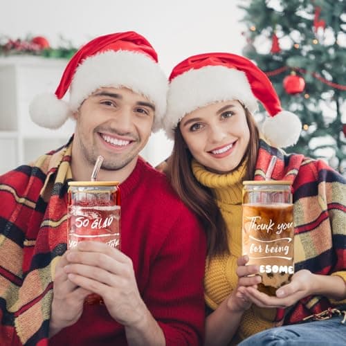 12 Set Employee Appreciation Gifts, Inspirational Thank You Gift for Team, Teacher, Nurse, Coworkers, Employees, Staff - Employee Christmas Gifts, 20oz Glass Cups with Lids and Straws (Mixed)