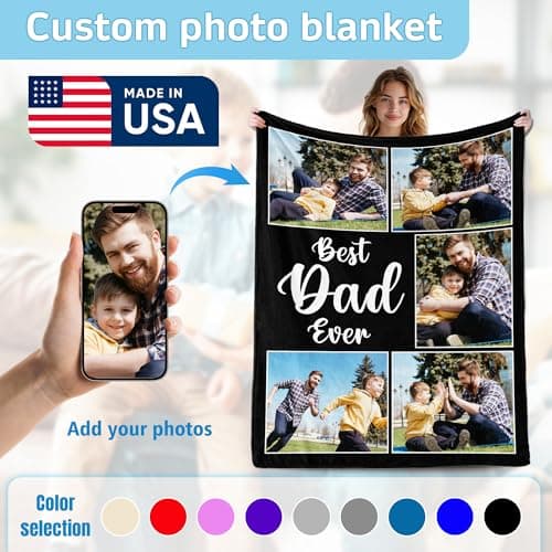 Customized Gift for Husband from Daughter Son Wife, Custom Blanket with Picture, Dad Blanket Gift for Anniversary Fathers Day Birthday Gifts for Best Dad, Personalized Photo Blanket B0GZ3XZVQF