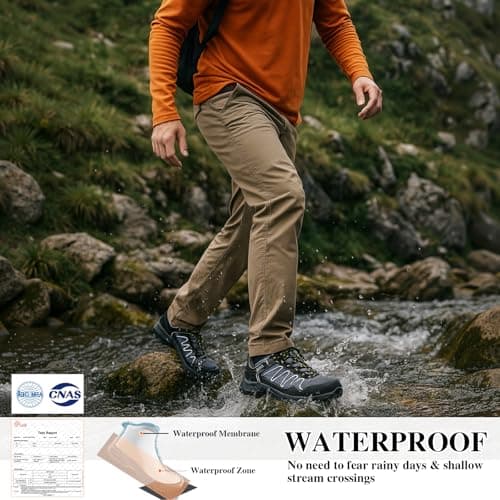 Queday Waterproof Hiking Shoes Mens Lightweight Walking Shoes Daily Hike Trekking Trail Outdoor Camping Climbing