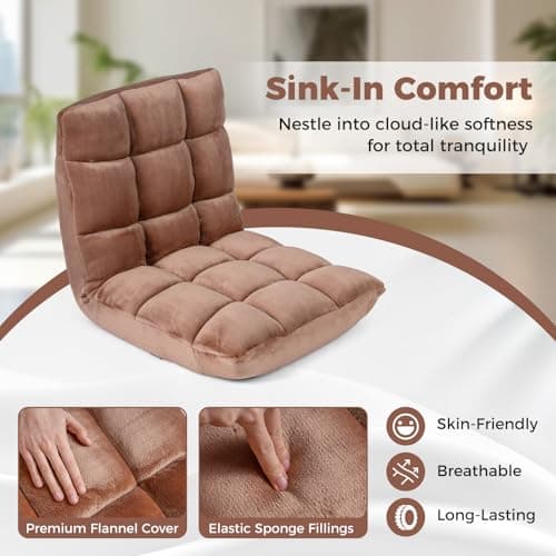 COSTWAY Floor Chair, Video Gaming Chairs with Back Support, Adjustable 14-Position, Alloy Steel Frame, Lazy Sofa Lounge Recliner for Adults Kids (Tan)