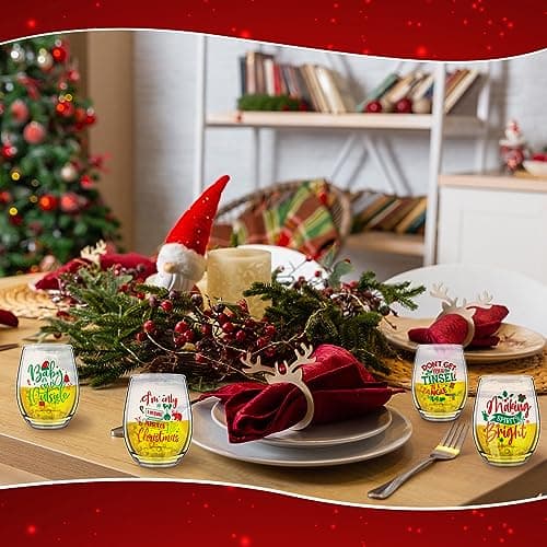 Funtery 6 Pcs Christmas wine Stemless Glass Funny Christmas Gift Set for Teacher Men Women Family Friend Coworker, Gift Ideal Birthday Wedding Party Supplies(Novel Style)