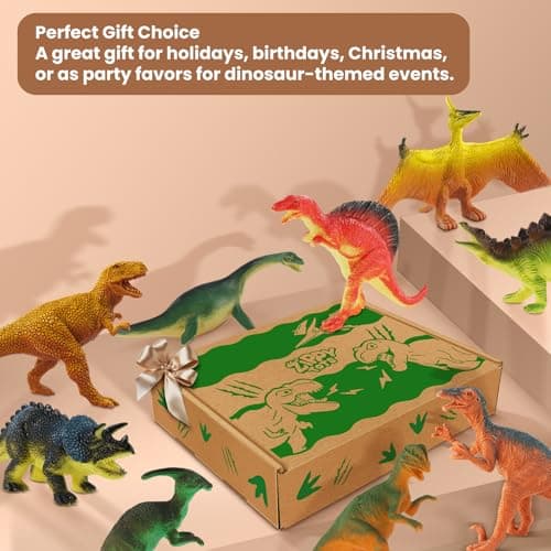 Zippytots Dinosaur Toys for Kids 3-5, 10 PCS Realistic Plastic Dinosaur Figure Toy Set Including T-Rex, Stegosaurus, Spinosaurus, Ideal Gift for Toddle