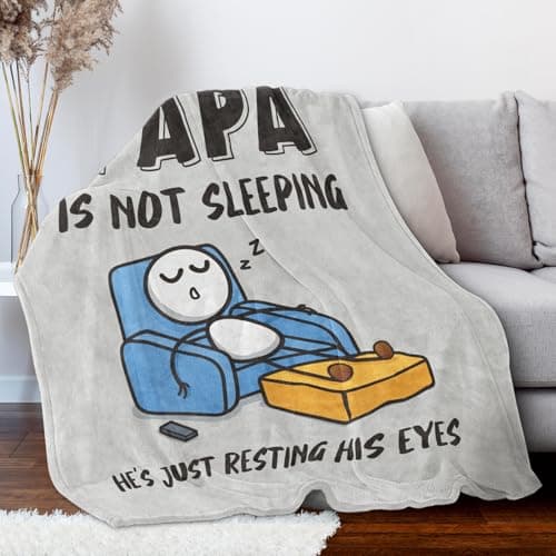 om Daughter Son Grandkids, Birthday Gifts for Papas Dad Grandpa, Flannel Throw for Couch and Naps, 60‘’ x 50‘’ (Gray) Funny Papa Gifts, Papa is Not Sleeping Blanket Gift B0FD9JGRJ3