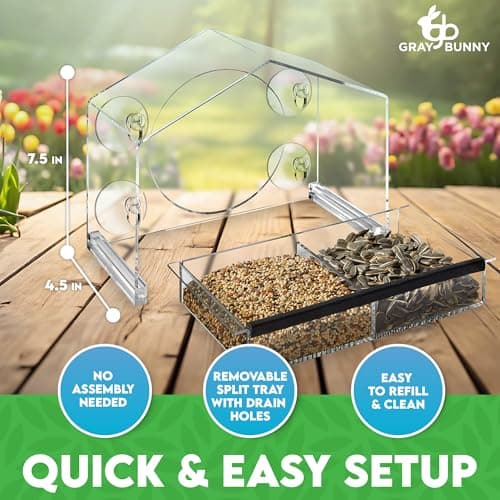 Window Bird Feeder with Strong Suction Cups - Gifts for Grandma Bird Watching Gifts for Grandpa Backyard Birding (Large House)