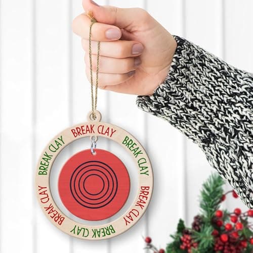 Shooting Target Shaped Christmas Ornament, Shooting Clay Ornaments, Skeet Shooter Decor, Shoot Sport Player Wooden Ornament for Xmas Tree, Keepsake Gift for Shooters Men Him Dad Brother, Break Clay
