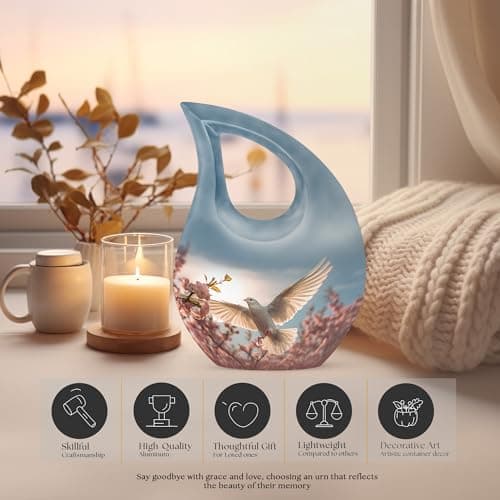 Dove Funeral Tiny Urn for Ashes, Memorial Gifts for Male & Female, Burial for Human Ashes, Tear Drop Cremation Urn for Brother & Sister, 3 Inch Keepsake B0FBWXDBQD