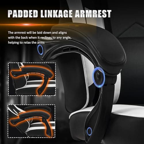 Gaming Chair with Footrest, Reclining Video Game Chairs for Adults with Lumbar Support, Linkage Armrests, Ergonomic Computer Chair for Gaming or Office, PU Black-White