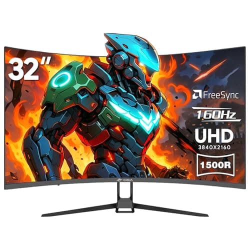 CRUA 32" Curved Gaming Monitor, 4k UHD(3840 * 2160P) VA Screen, 1500R, 144Hz/160Hz Computer Moniter, Supports AMD Freesync, 120% sRGB, Built-in Speakers, Wall Mountable Installs(HDMI 2.1/DP 1.4)-Black