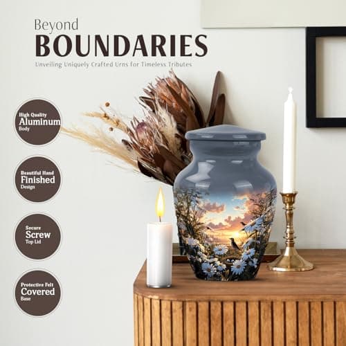 Daisies Flower Urn - Mini Urns for Ashes for Women - Companion Urn for Husband & Wife - Decorative Sunset Urns for Human Ashes Dad - Mom Cremation & Burial - 3 Inch B0GRVFZDP2
