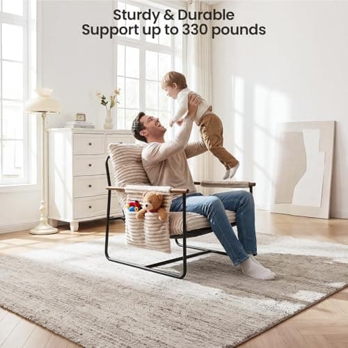Comfy Accent Chair Cozy Reclining Sleeper Oversized Recliner Arm Chairs for Living Room Modern Lounge Armchair with Wood Armrests Sturdy Upholstered Single Sofa for Bedroom Home Office