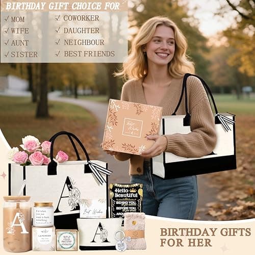 Birthday Gifts for Women, Monogrammed Initial Gift for Teacher Wife Mom, Tote Bag B0FCXSQBTR
