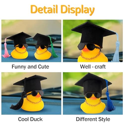 wonuu Car Dashboard Decor Graduation Hat Rubber Duck, Car Ducks Ornaments with Mini Hat Necklace Sunglasses Scarf (Black) B0CSYPZJK4