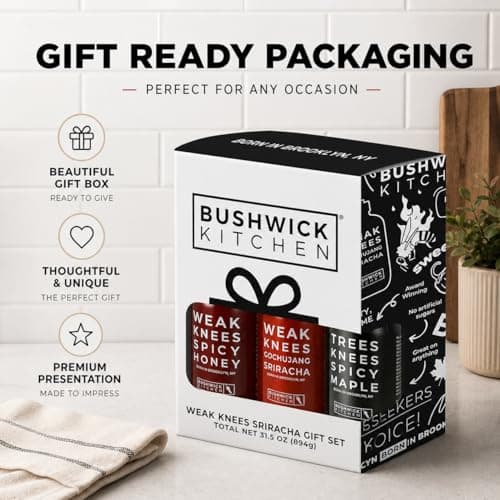 Gochujang Srirahca Hot Sauce, Hot Honey, Spicy Maple Syrup - Made in the USA - Gourmet Cooking Gift - Foodies & Grill Lovers Weak Knees Spicy Sampler Gift Set with Spicy Honey, Sriracha & Maple Syrup B0845WWTR5