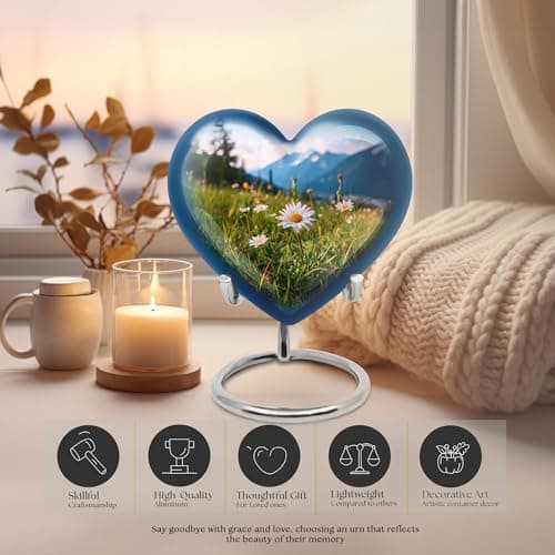 Blue Small Cremation Urns for Human Ashes Adult Men and Women - Funeral Urn for Daughter and Son 3 Inch Daisy Small Burial Urns for Adult Human Ashes B0FJYB6R6B