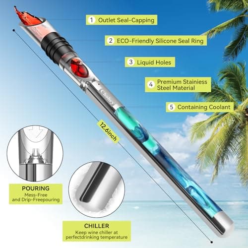 Wine Chiller - Wine Cooler Stick, 3 in 1 Stainless Steel Wine Bottle Chiller with Aerator and Pourer, The Best Holiday Gifts.